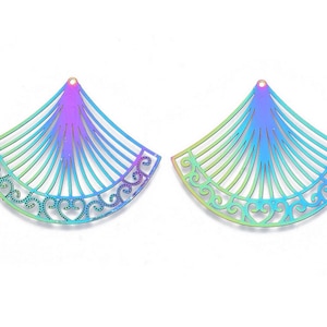 45mm Multichrome - Filigree Earring Charms - Fancy Fan - Options for Earwires