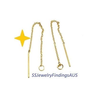Earring Thread: 2 Pairs Gold Plated Stainless Steel Threaders Post and Chain 114mm Length - Hypoallergenic Tarnish Resistant - Wholesale