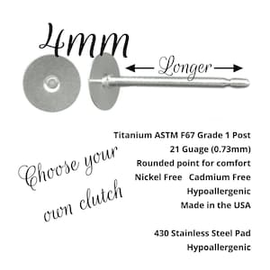 Titanörhänge 4 mm dyna, 9,5 mm stolpe, rostfri dyna Tillverkad i USA Hypoallergen