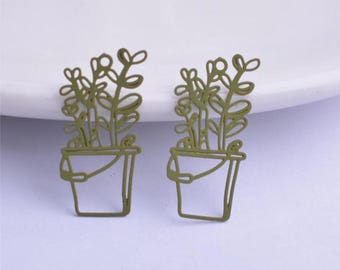 Filigree Earring Charms: Floral Flower Pot Design Small Metal - Wholesale