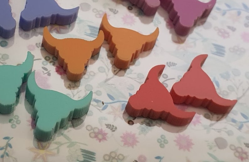 10 Laser Cut 12mm Long Horn Bulls Head Flat Back Acrylic Pastel Colours