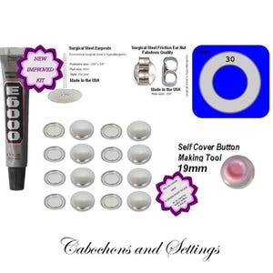Kit para hacer pendientes: Botones con cubierta de tela - Pendientes de acero quirúrgico de 19 mm - Venta al por mayor