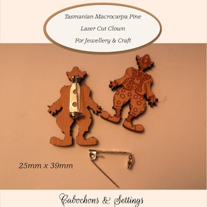 1 x 39mm Macrocarpa Pine Tall Clown with 19mm Brooch Back