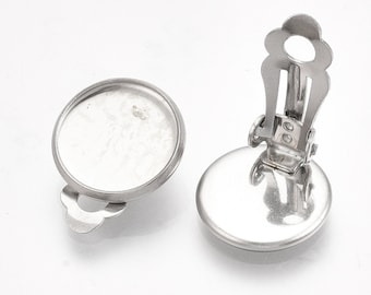 Bezel 12mm Clip On  Earrings - 304 Stainless Steel