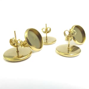 Light Gold Earring Stud with 10mm Bezel - Stainless Steel - Posts from AUSTRALIA