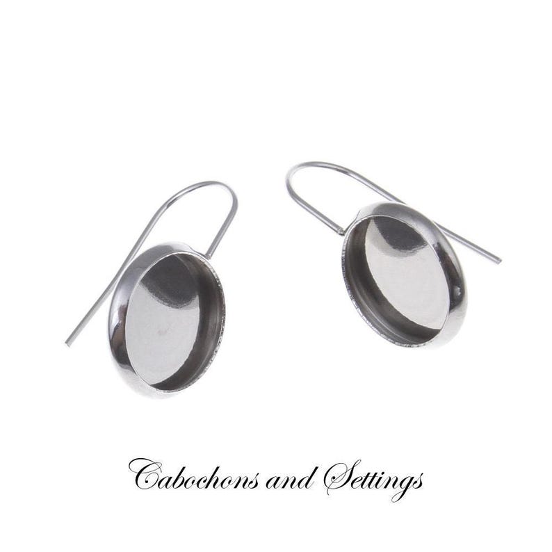 Bezel Earring Drops, Stainless Steel Smooth Edge (Fits 12mm Cabochons) - Wholesale image 2