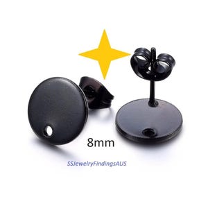 3 paia di perni per orecchini a perno in acciaio inossidabile color nero e cuscinetto vuoto per orecchini con foro da 1 mm "Design vuoto" 8 mm Ipoallergenico Resistente all'ossidazione