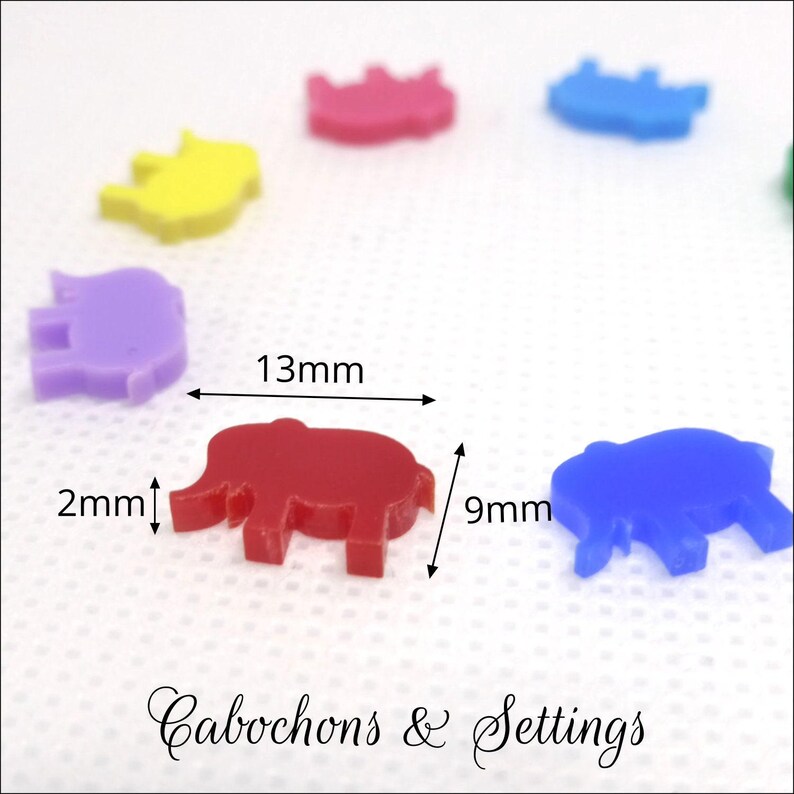 Cabochon in acrilico a forma di animali: elefante dalle lunghe corna, gatto, 12 mm, colorati, tagliati al laser - Vendita all'ingrosso immagine 6