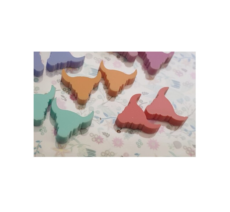 10 Laser Cut 12mm Long Horn Bulls Head Flat Back Acrylic Pastel Colours