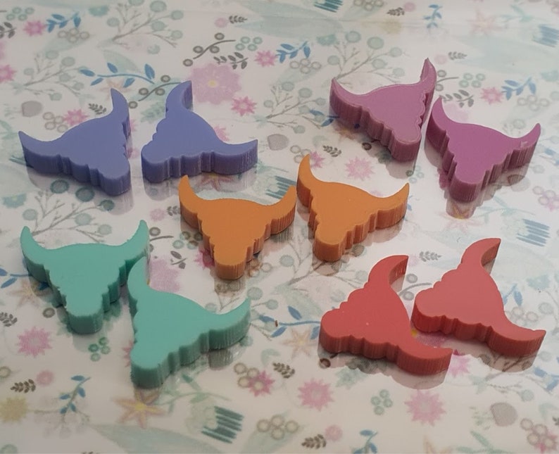 10 Laser Cut 12mm Long Horn Bulls Head Flat Back Acrylic Pastel Colours