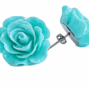 Boucles d'oreilles roses : résine rétro et belles couleurs 20 mm Rose sur acier inoxydable
