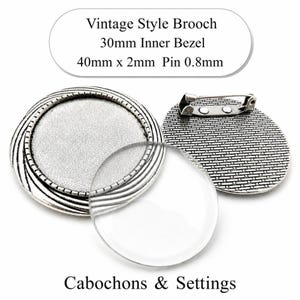 Brooch Setting: Vintage Style Pin with 30mm Inner Bezel (Optional Glass) - Wholesale