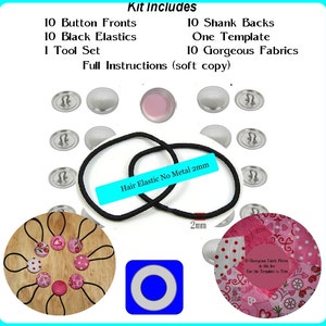 Hair Ties Cover Button Kit  Big Buttons includes Full Instructions. DIY Cloth Cover