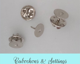 Silver Cabochon Lapel Pins - 10mm Bases with Clutch Choices - Wholesale