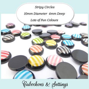 Flatback Cabochons: Stripy Circles on Pearlescent White - 10mm Set
