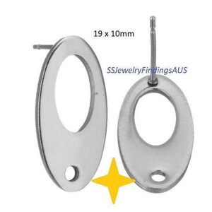 5 Pairs Stainless Steel 19x10mm Oval Flat Oval Stud Earring Posts w/ Earnut Backings Hypoallergenic Tarnish Resistant - Wholesale