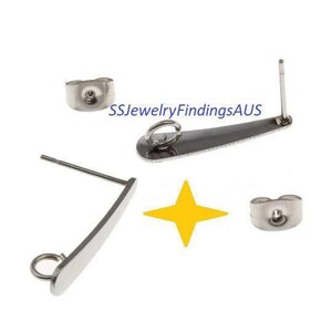 2 Pairs Stainless Steel 20mm Flat Stud Earring Posts w/ Earnut Backings & Hole Hypoallergenic Tarnish Resistant - Wholesale