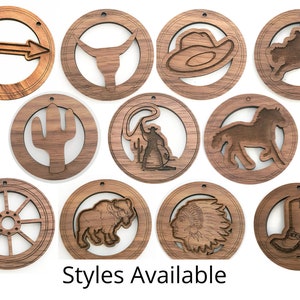 2 x Large Western Round - Cut Out Pendant Sets  - Walnut  Rodeo  50mm Choose a Style