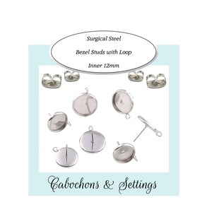 Bezel Loop Earrings: Stainless Steel Bases (12mm, Single Stud) - Wholesale
