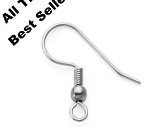 French Stainless Steel Ear Wires - Nickel Safe Drop Hooks with Coil Detail - Wholesale