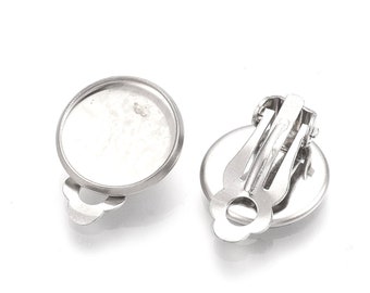 Bezel 14mm Clip On Earrings - 304 Stainless Steel - Wholesale