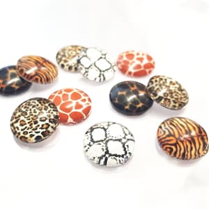 Glass Cabochons: Animal Print Mix (10 Pieces, 12mm Round) - Wholesale