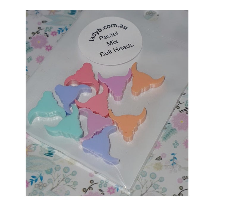 10 Laser Cut 12mm Long Horn Bulls Head Flat Back Acrylic Pastel Colours