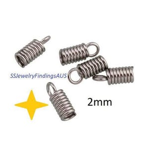 40 Pieces 2mm Stainless Steel Spring Crimp Coil Cord Ends Hypoallergenic Tarnish Resistant - jewellery making supplies Australia - Wholesale