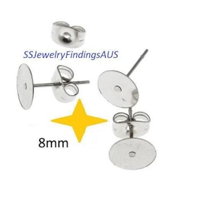 50 Pairs Stainless Steel 8mm Pad Earring Studs with Tension Locking nuts Hypoallergenic Tarnish Resistant - Wholesale