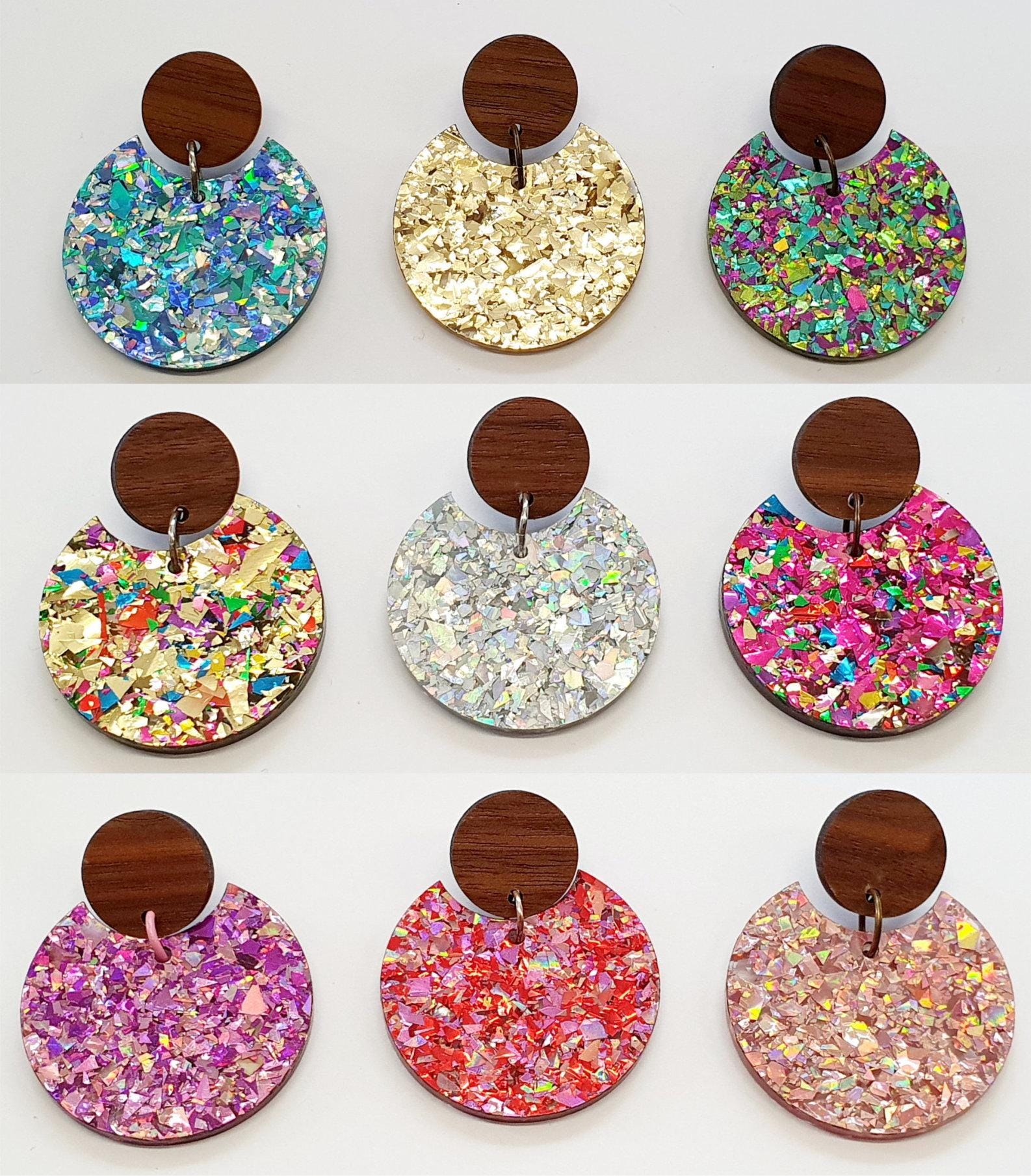 27mm Eclipse Earring Sets - Chunky Glitter Colours & Optional Drop Dots