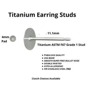 Boucles d'oreilles en titane avec coussinet de 4 mm, tige de 11,1 mm, coussinet en acier inoxydable fabriqué aux États-Unis hypoallergénique - Grossiste image 1