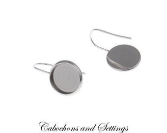 Orecchini pendenti con castone, bordo liscio in acciaio inossidabile (adatti a cabochon da 12 mm) - Vendita all'ingrosso