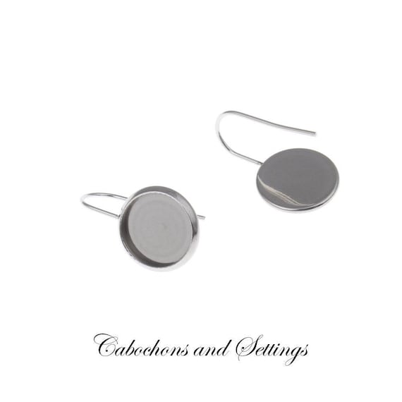 Bezel Earring Drops, Stainless Steel Smooth Edge (Fits 12mm Cabochons) - Wholesale