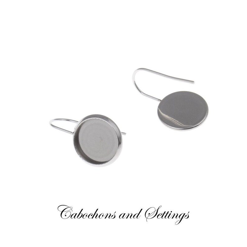 Bezel Earring Drops, Stainless Steel Smooth Edge (Fits 12mm Cabochons) - Wholesale image 1