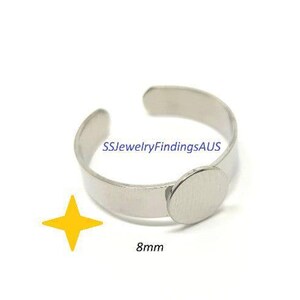 1 pieza de acero inoxidable, base para anillo de 8 mm, cabujón, tamaño 8, ajustable, hipoalergénico - suministros para la fabricación de joyas en Australia - Venta al por mayor