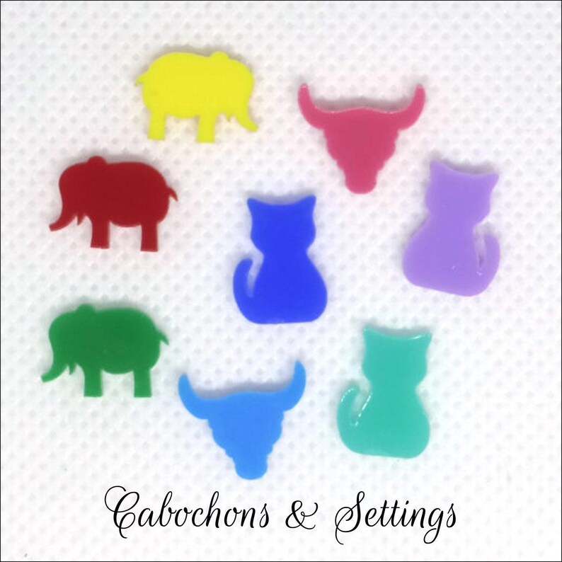 Cabochon in acrilico a forma di animali: elefante dalle lunghe corna, gatto, 12 mm, colorati, tagliati al laser - Vendita all'ingrosso immagine 2