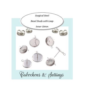 Stud Earrings with 10mm Bezel & Loop Completely Surgical Steel - AUSTRALIAN SELLER - Wholesale