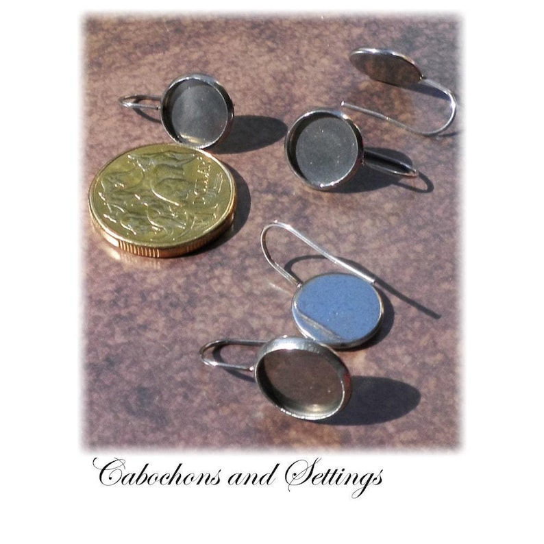 Bezel Earring Drops, Stainless Steel Smooth Edge (Fits 12mm Cabochons) - Wholesale image 3