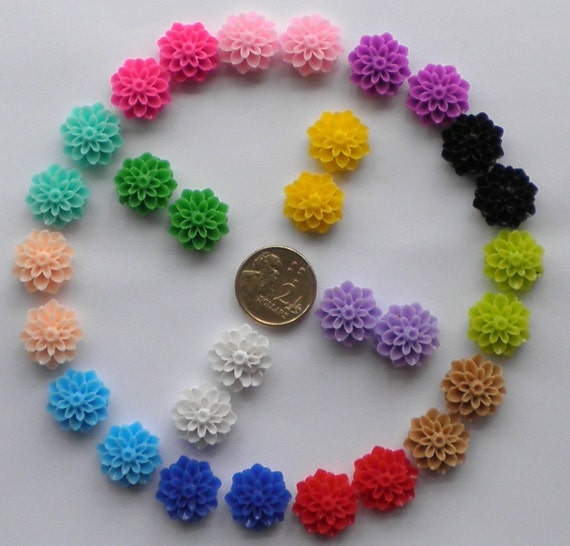 10 Pairs Frosted Resin Chrysanthemum Flower Cabochons 15mm