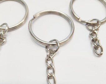 Metal Keyrings with Chain: 10 Pack, Optional Swivel Clip - Wholesale