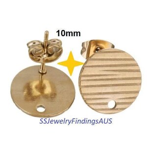 2 Pairs Stainless Steel Rose Gold Plated Stud Earring Post Textured Pad with 1mm hole "Linear Lines Design" 10mm Hypoallergenic - Wholesale