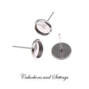 Earring Studs: Round 10mm Bezel (Secure Clutch Back), Stainless Steel - Wholesale