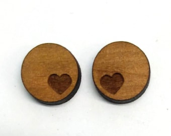 Herz -Cabochons: Laser geschnittene Holztoken (12 mm) (Paar) - Großverkauf