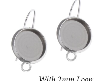 Orecchini pendenti con castone in acciaio inossidabile, tonalità argento (montatura da 14 mm, anello da 12 mm) - Vendita all'ingrosso