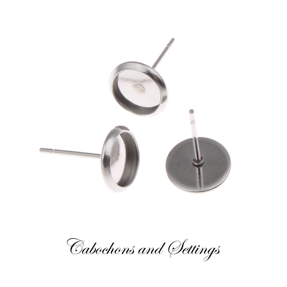 50 x 12mm BEZEL Stud Earring with 2mm LOOP Completely Surgical Stainless Steel 50 x 12mm BEZEL Stud Earring with 2mm LOOP Completely Surgical Stainless Steel