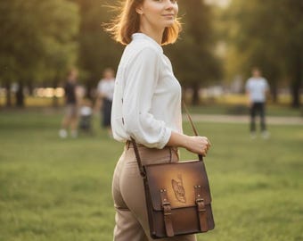 Handgeschilderde leeuw crossbodytas, kleine leren schoudertas