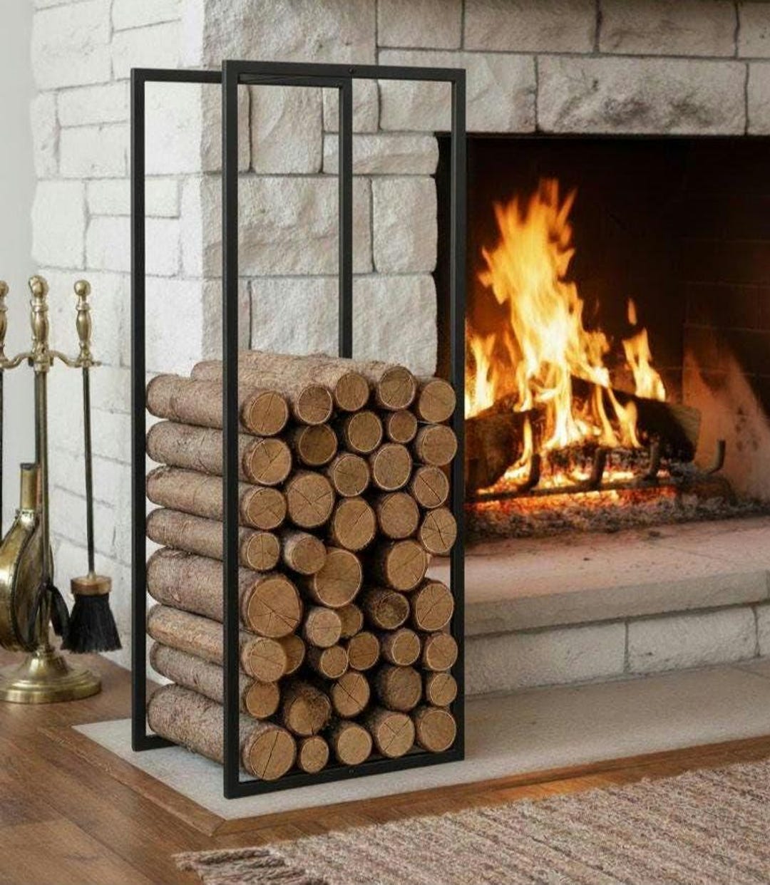Modern Log Rack Modern Vertical Firewood Rack – Powder-coated Steel Log Holder - Etsy