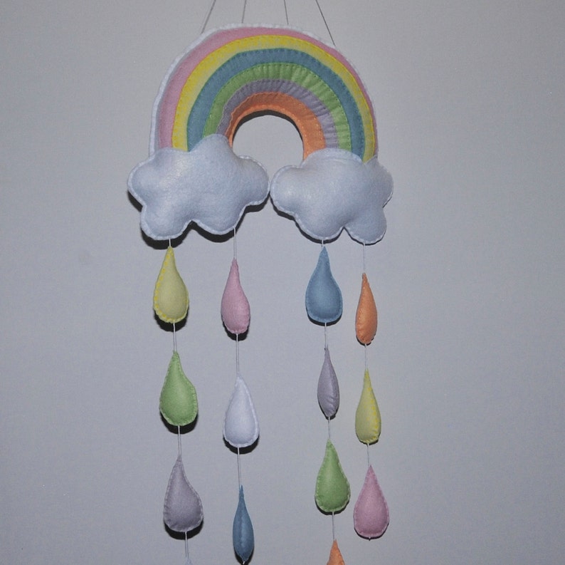 Rainbow and Raindrop mobile/wall hanging Pastel nursery Etsy