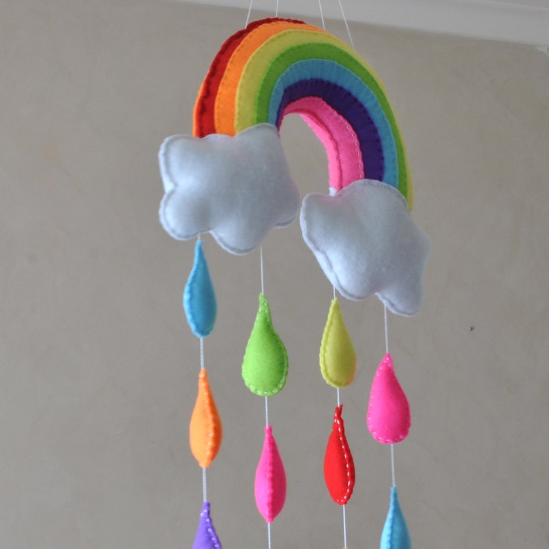 Rainbow and Raindrop mobile/wall hanging Bright colours Etsy