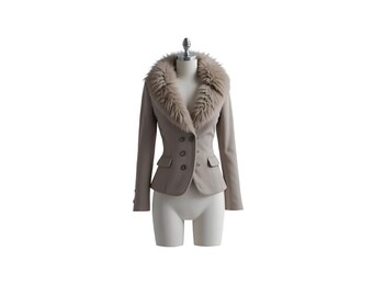 Beige Winter Coat with Faux Fur Collar | Slim Fit Women’s Jacket| Holiday Outfit